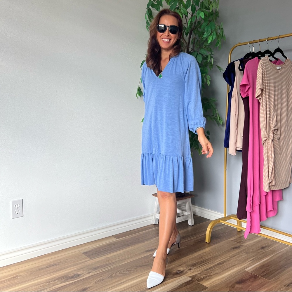 Lilla P Flame Modal 3/4 Sleeve Shirred Raglan Dress - Picture 3 of 16